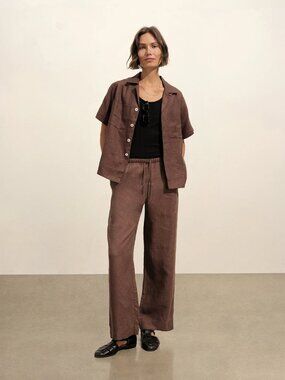 Buck Mason Women's Crosshatch Linen Easy Drawstring Pants in Bonfire Size XL
